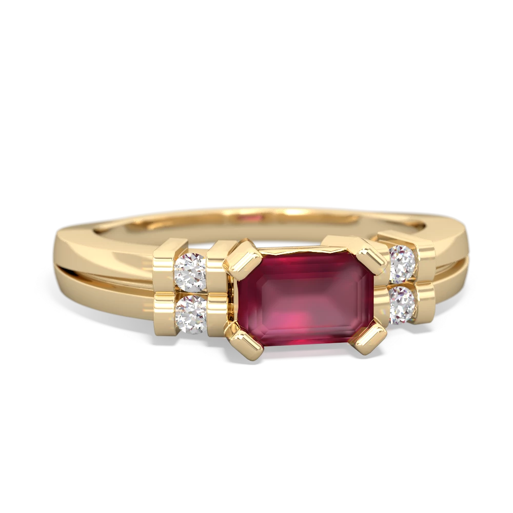 Ruby Art Deco East-West 14K Yellow Gold ring R2590