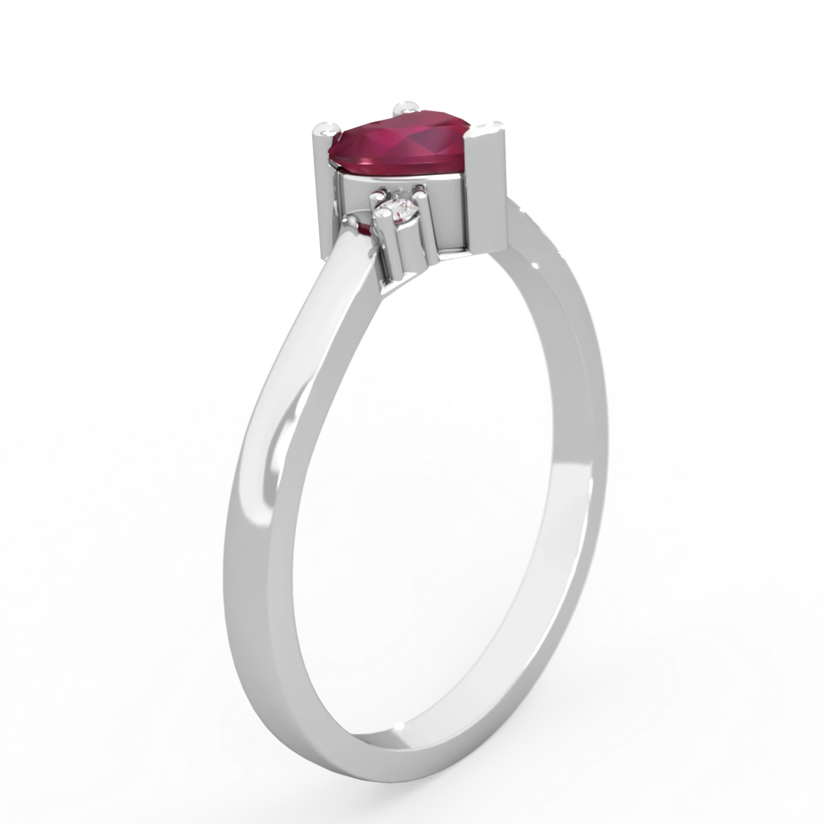 Ruby Delicate Heart 14K White Gold ring R0203