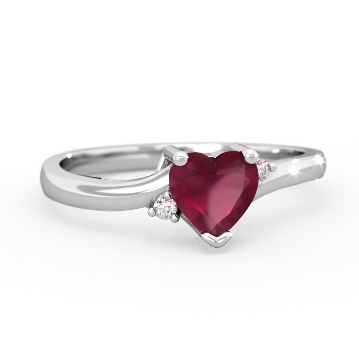 Ruby Delicate Heart 14K White Gold ring R0203