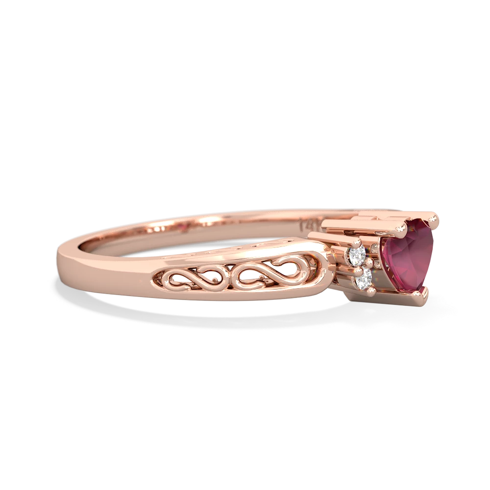 Ruby Filligree Scroll Heart 14K Rose Gold ring R2429