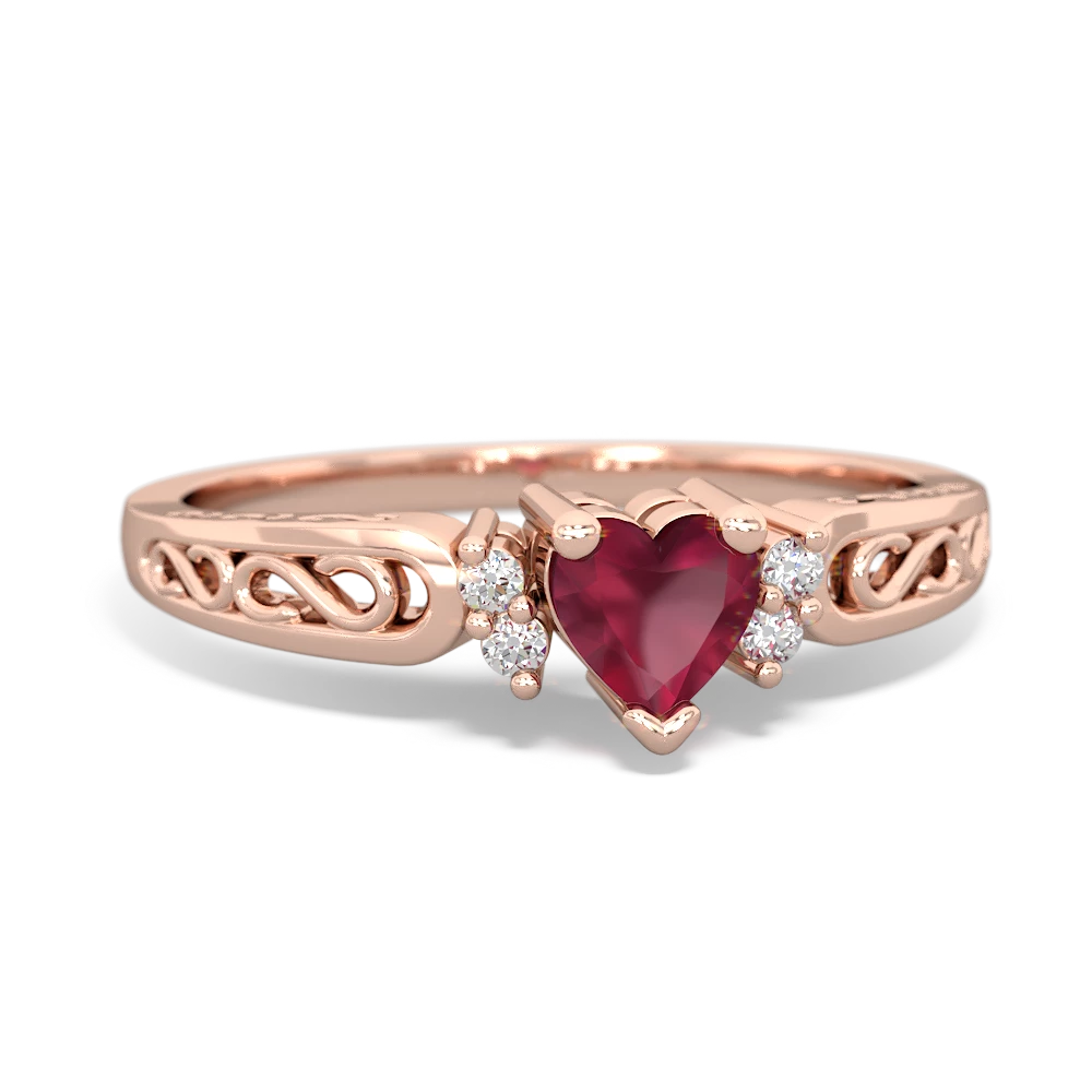 Ruby Filligree Scroll Heart 14K Rose Gold ring R2429