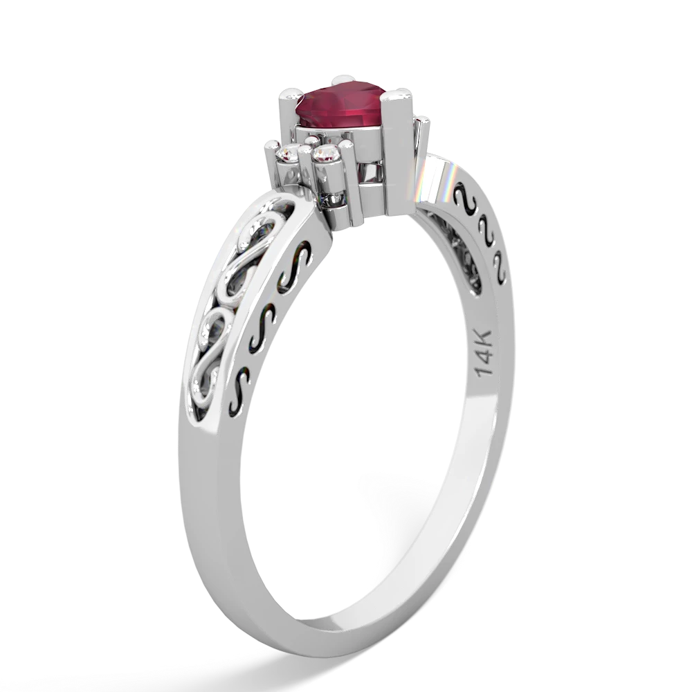 Ruby Filligree Scroll Heart 14K White Gold ring R2429