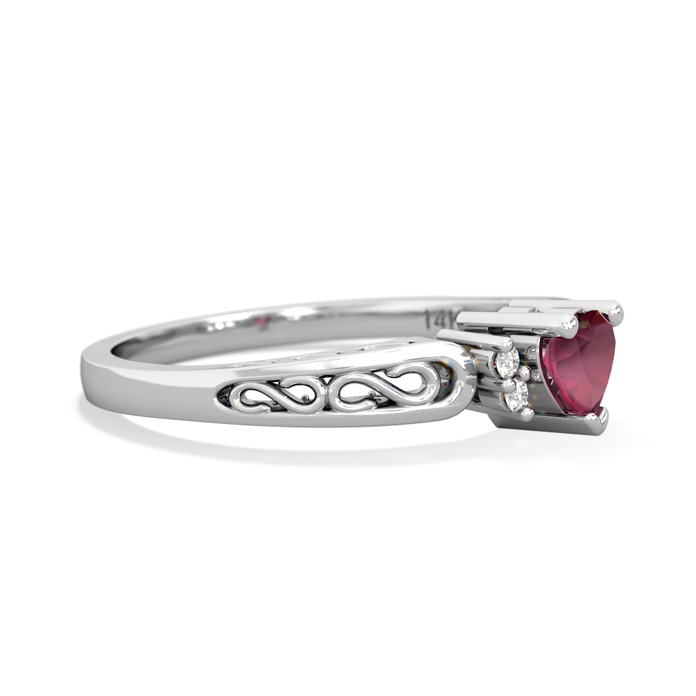 Ruby Filligree Scroll Heart 14K White Gold ring R2429