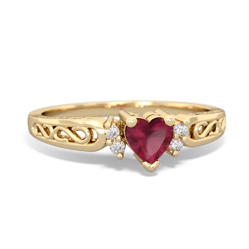 Ruby Filligree Scroll Heart 14K Yellow Gold ring R2429