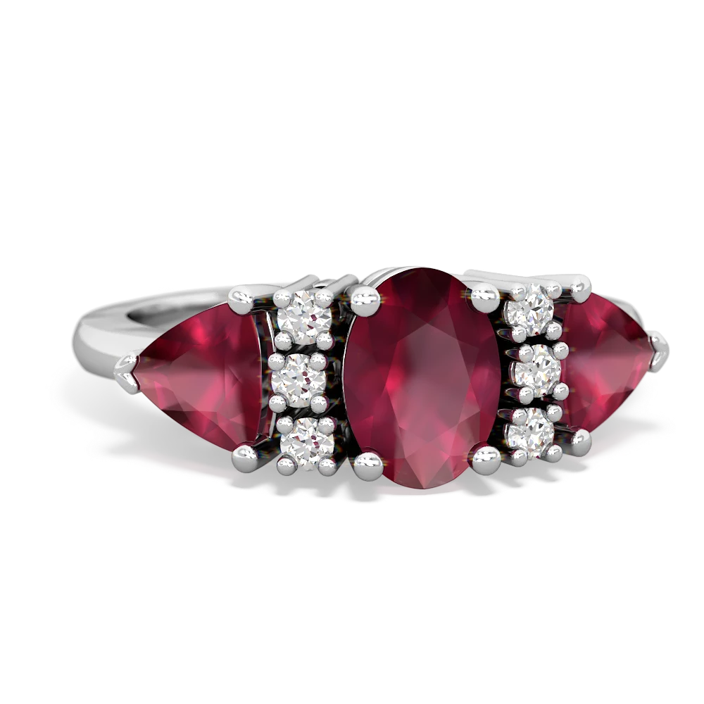 Ruby Antique Style Three Stone 14K White Gold ring R2186