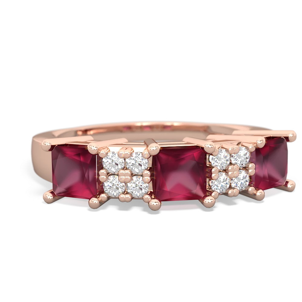 Ruby Three Stone Diamond Cluster 14K Rose Gold ring R2592