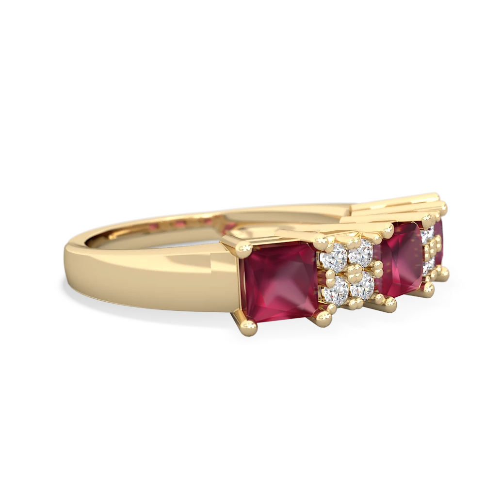 Ruby Three Stone Diamond Cluster 14K Yellow Gold ring R2592