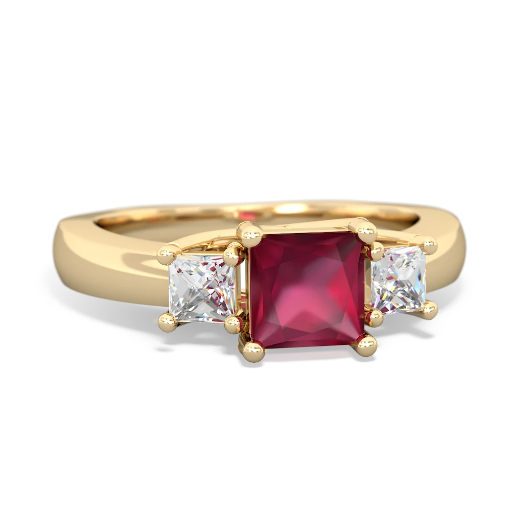 Ruby Three Stone Trellis 14K Yellow Gold ring R4015