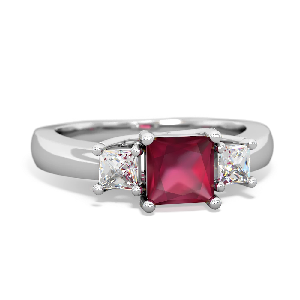 Ruby Three Stone Trellis 14K White Gold ring R4015