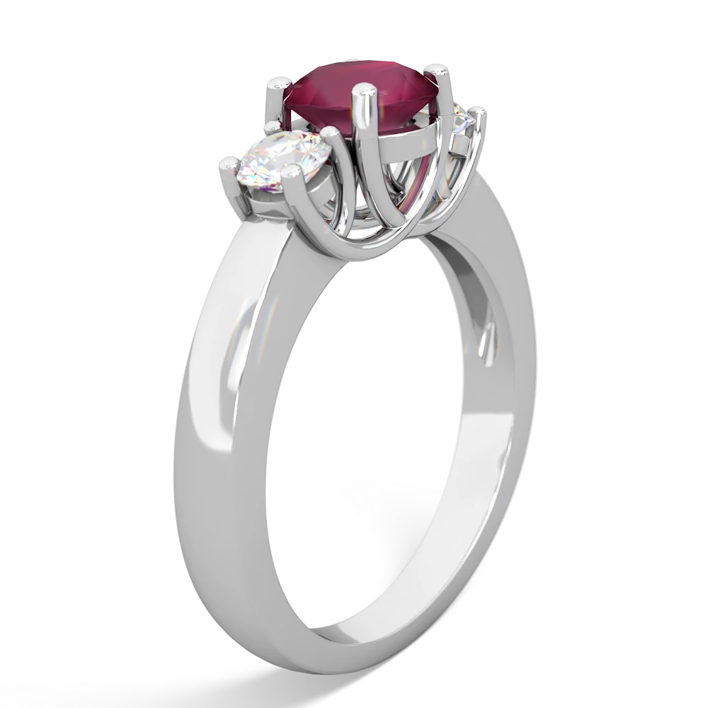 Ruby Diamond Three Stone Round Trellis 14K White Gold ring R4018