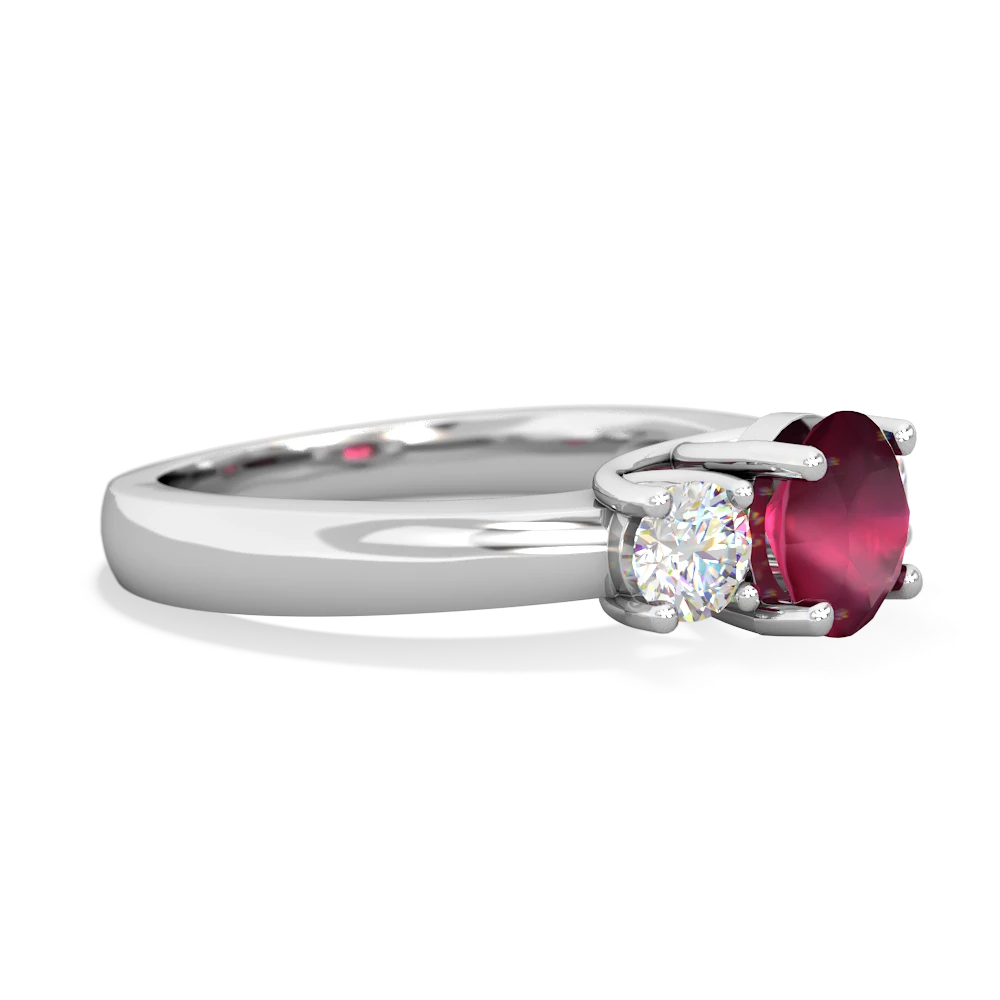 Ruby Diamond Three Stone Round Trellis 14K White Gold ring R4018