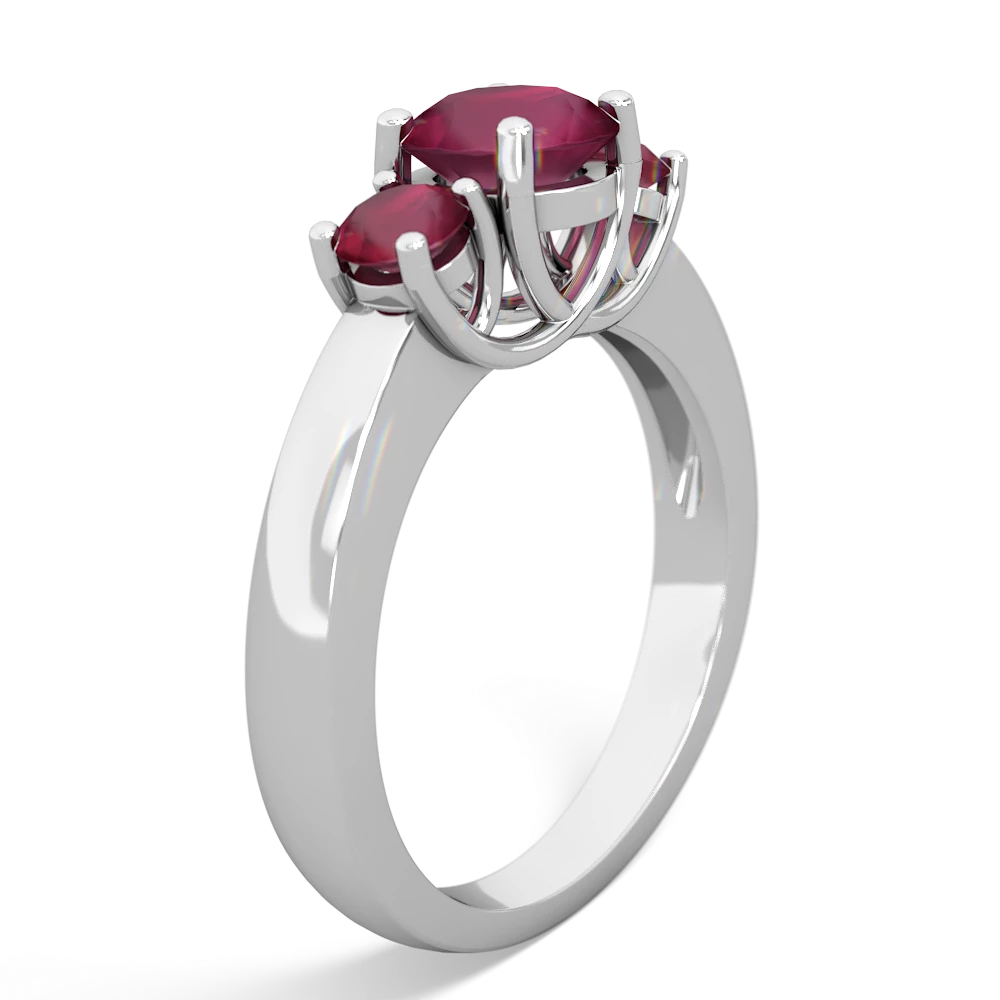 Ruby Three Stone Round Trellis 14K White Gold ring R4018