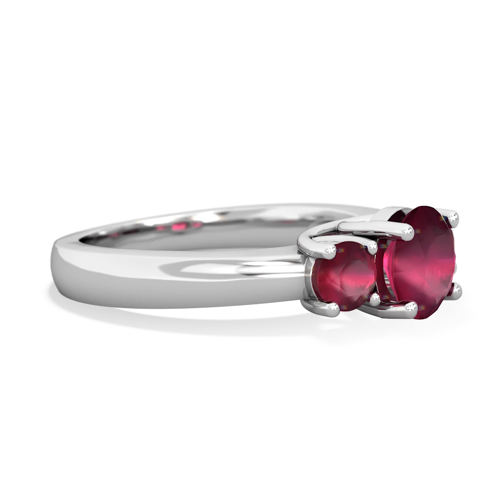 Ruby Three Stone Round Trellis 14K White Gold ring R4018