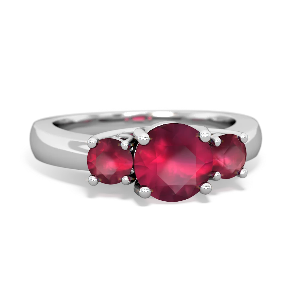 Ruby Three Stone Round Trellis 14K White Gold ring R4018