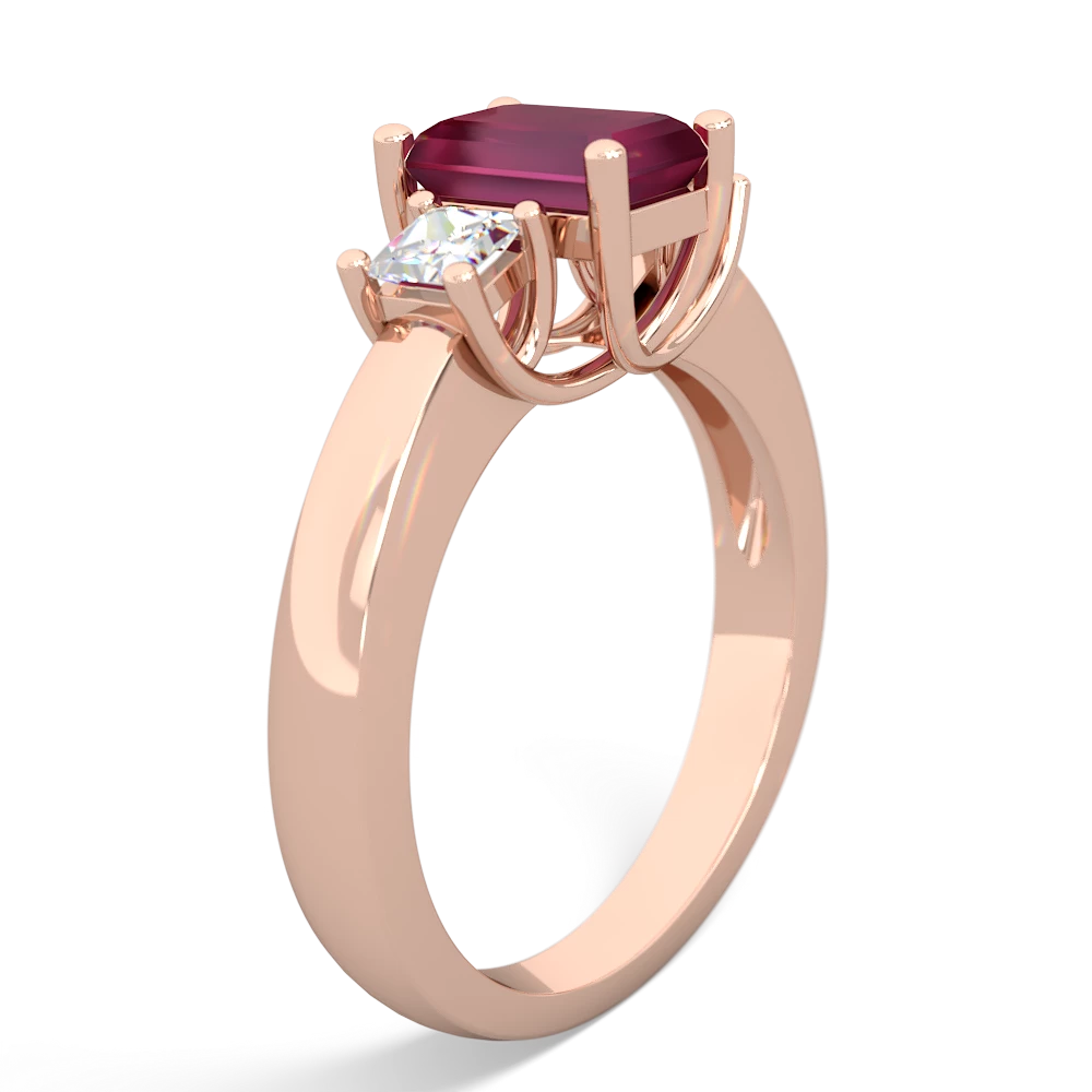 Ruby Diamond Three Stone Emerald-Cut Trellis 14K Rose Gold ring R4021