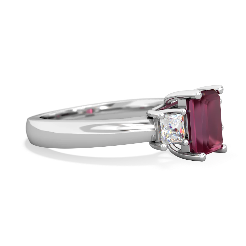 Ruby Diamond Three Stone Emerald-Cut Trellis 14K White Gold ring R4021