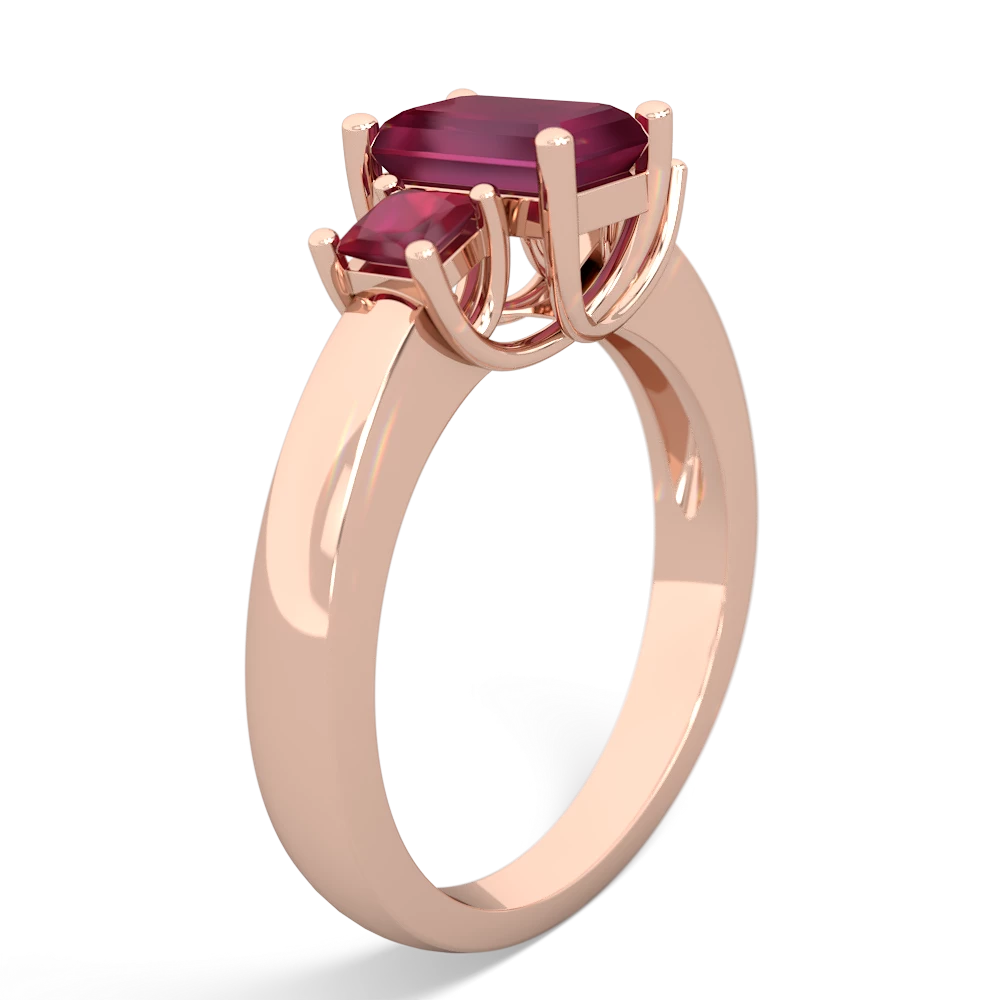 Ruby Three Stone Emerald-Cut Trellis 14K Rose Gold ring R4021