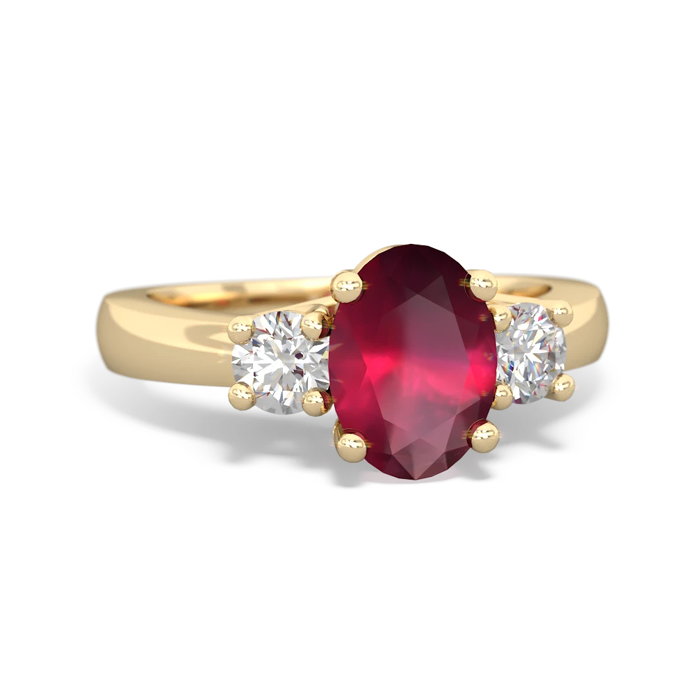 Ruby Three Stone Trellis 14K Yellow Gold ring R4024