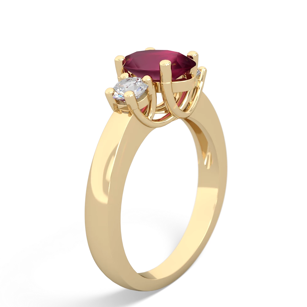 Ruby Diamond Three Stone Oval Trellis 14K Yellow Gold ring R4024