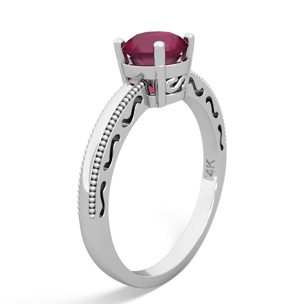 Ruby Milgrain Filigree 14K White Gold ring R5090