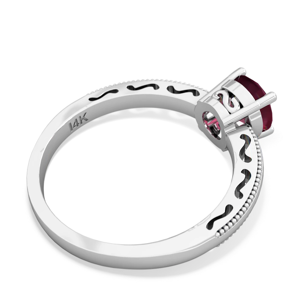 Ruby Milgrain Filigree 14K White Gold ring R5090