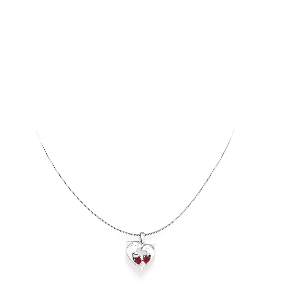 Ruby Dolphin Heart 14K White Gold pendant P5820