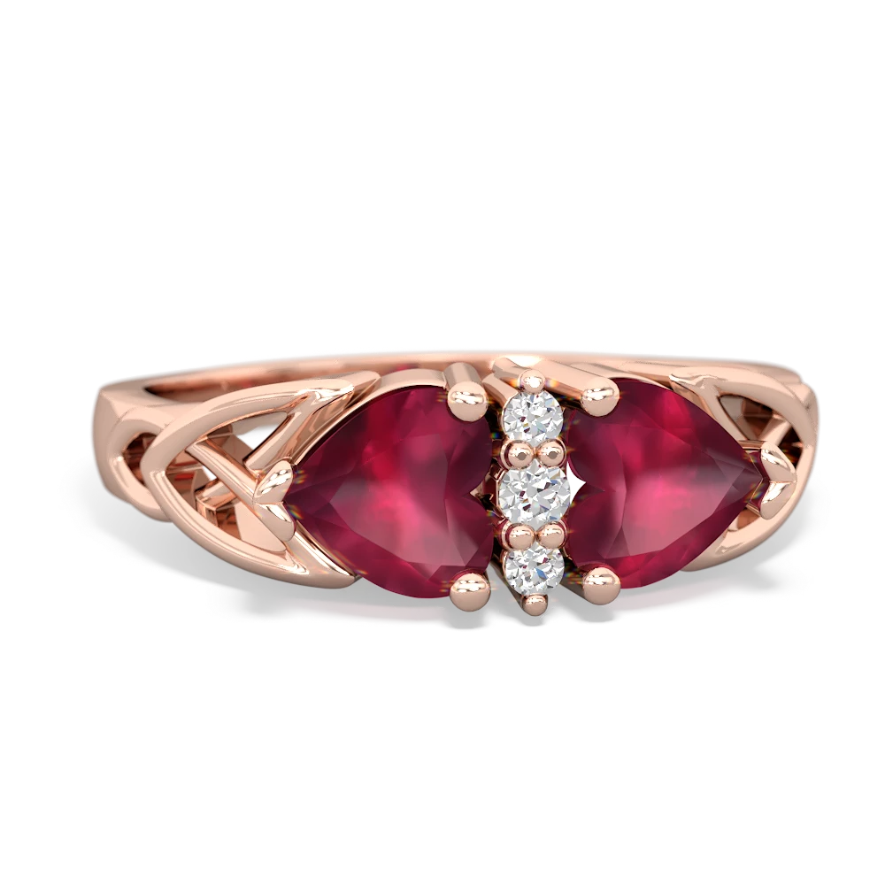 Ruby Celtic Knot Double Heart 14K Rose Gold ring R5040