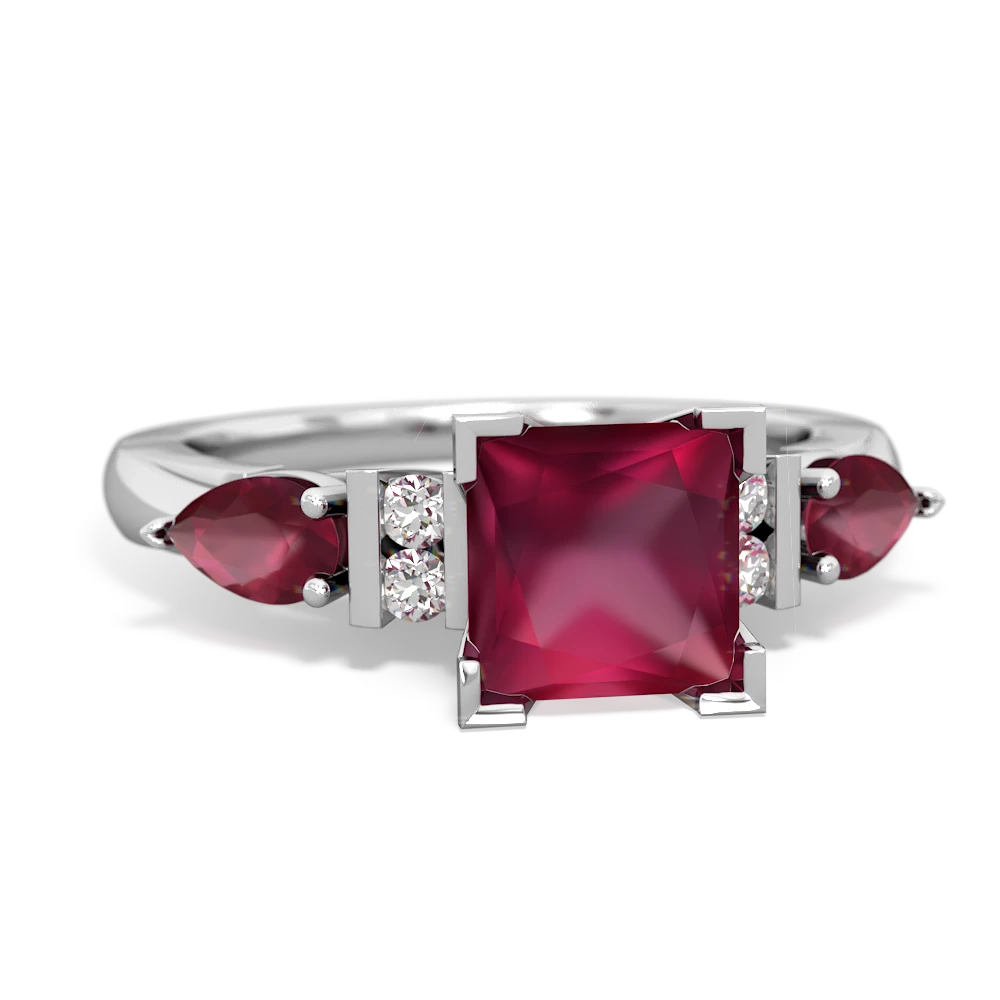 Lab Ruby 6Mm Princess Eternal Embrace Engagement 14K White Gold ring C2002