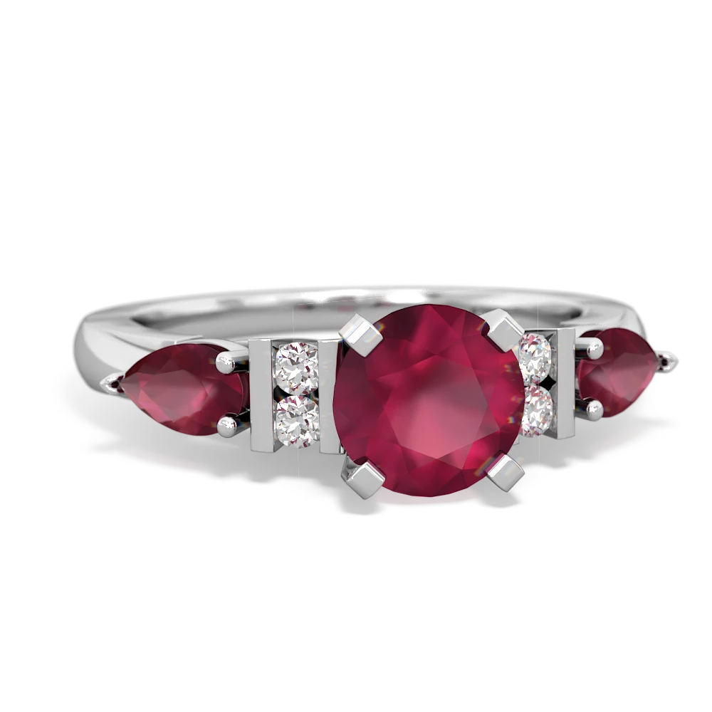 Lab Ruby 6Mm Round Eternal Embrace Engagement 14K White Gold ring R2005