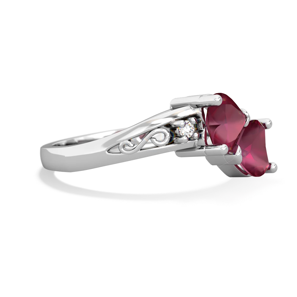 Ruby Snuggling Hearts 14K White Gold ring R2178