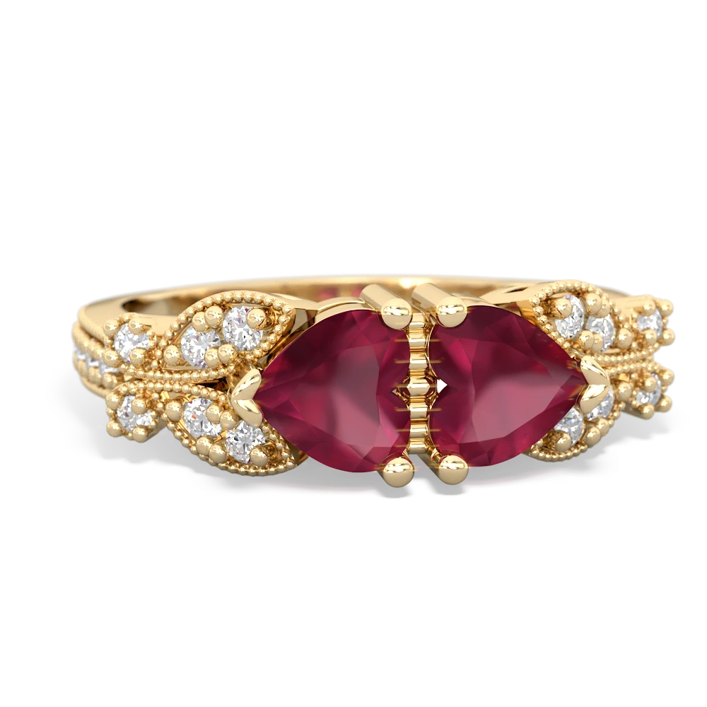 Ruby Diamond Butterflies 14K Yellow Gold ring R5601