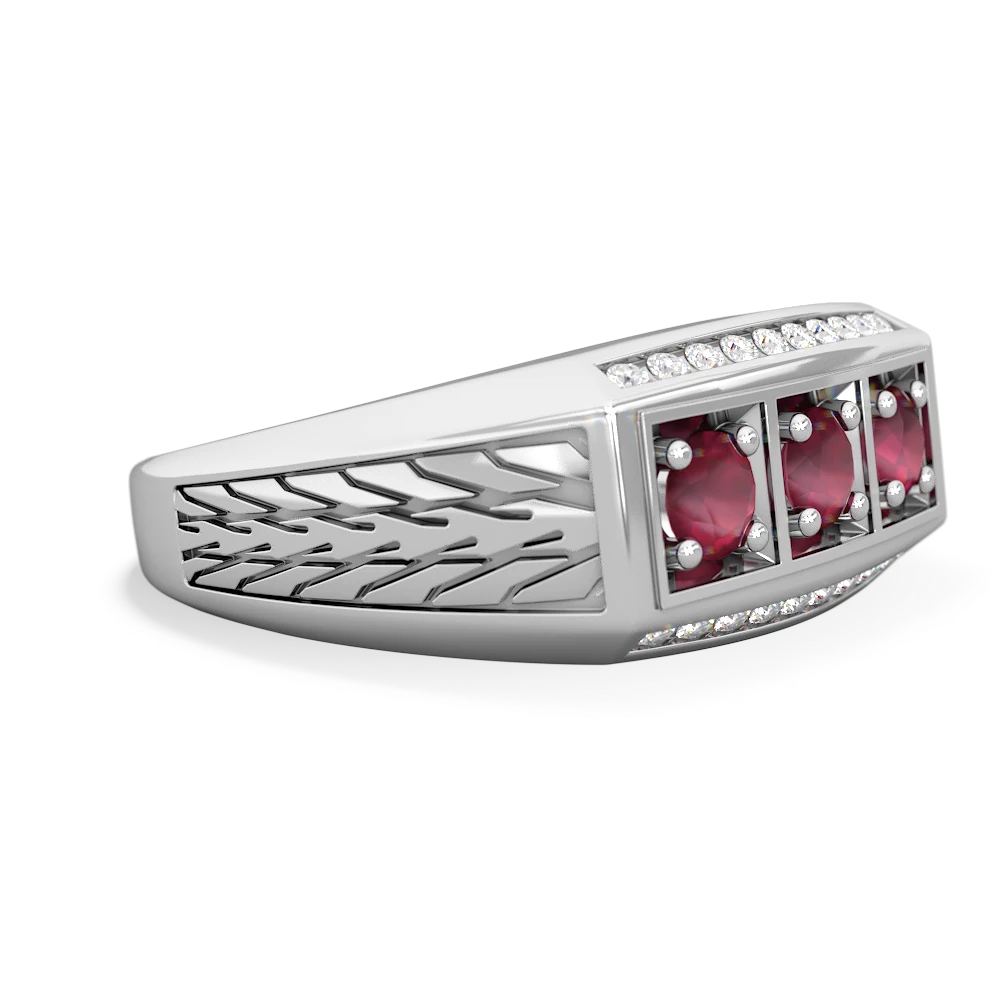 Lab Pink Sapphire Three Stone Tire Tread Men's 14K White Gold ring R0520