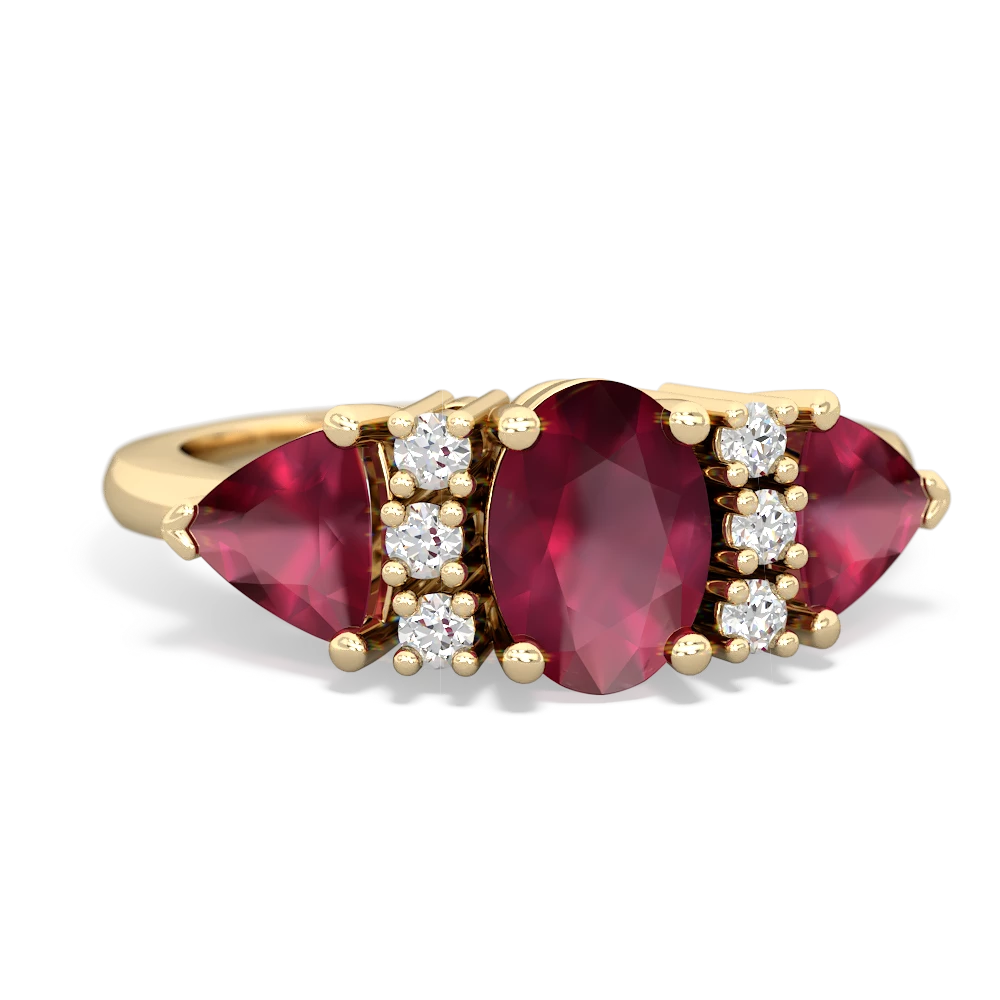 Ruby Antique Style Three Stone 14K Yellow Gold ring R2186