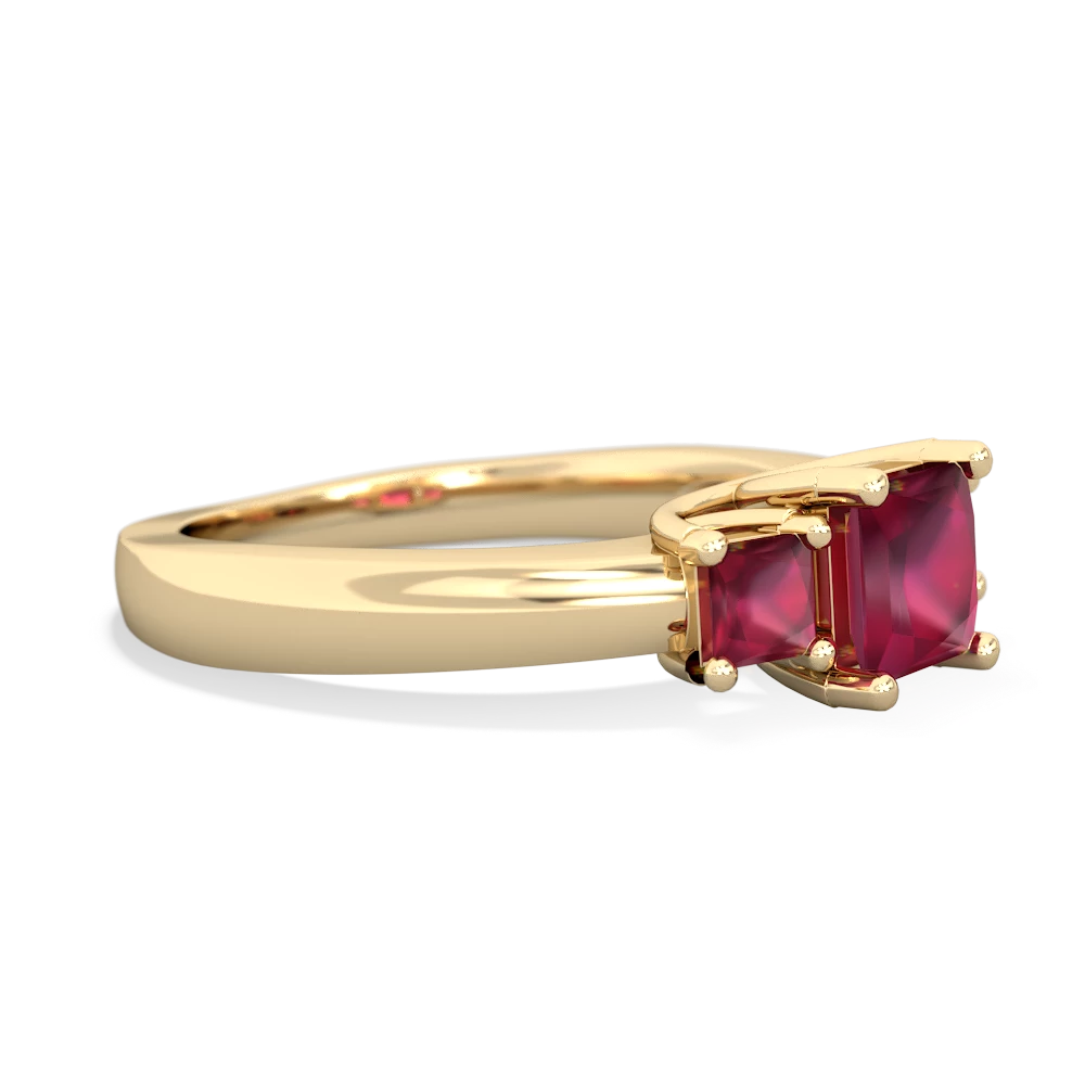 Lab Pink Sapphire Three Stone Trellis 14K Yellow Gold ring R4015