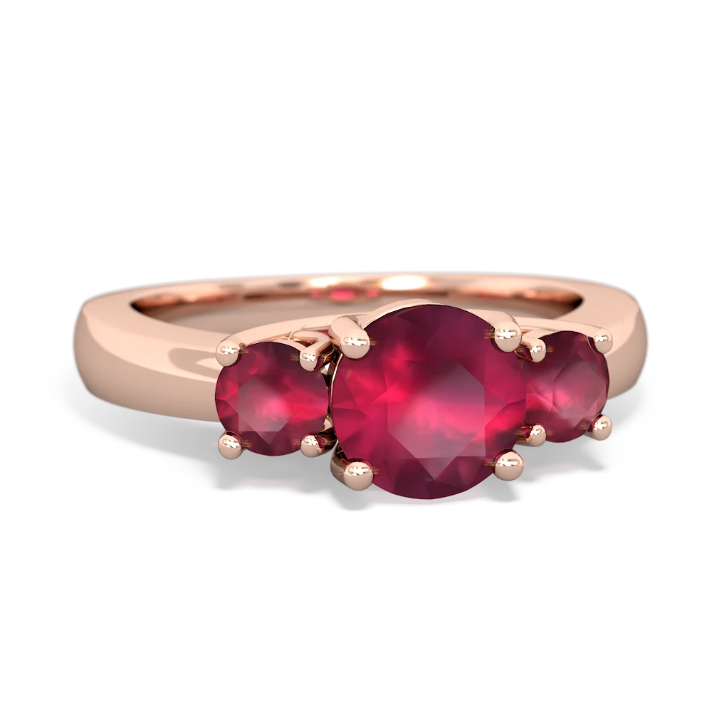 Ruby Three Stone Round Trellis 14K Rose Gold ring R4018