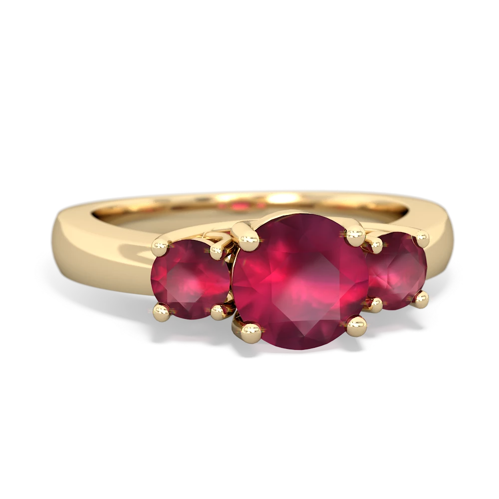 Ruby Three Stone Round Trellis 14K Yellow Gold ring R4018