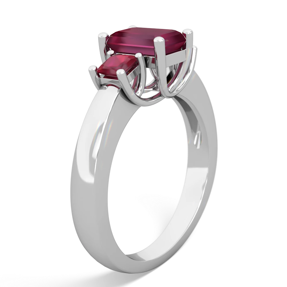 Lab Pink Sapphire Three Stone Emerald-Cut Trellis 14K White Gold ring R4021