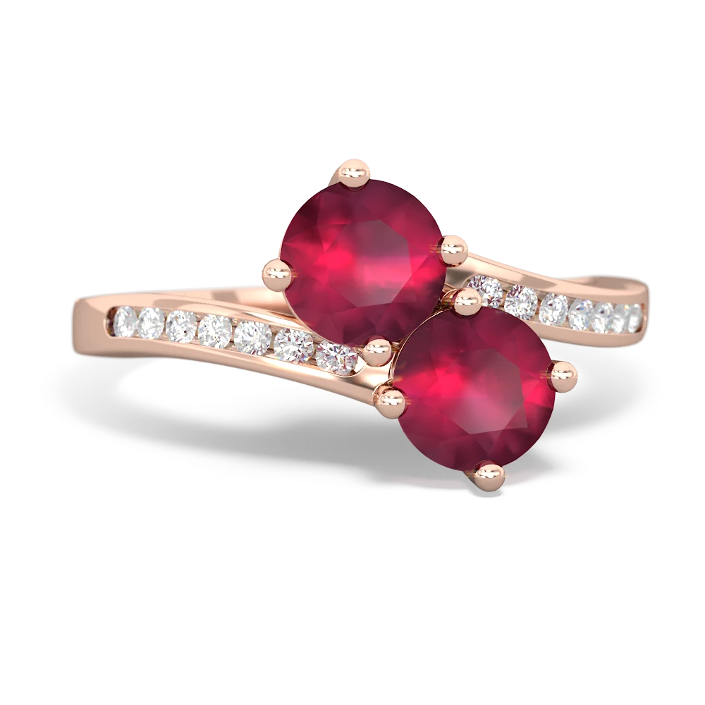 Ruby Channel Set Two Stone 14K Rose Gold ring R5303