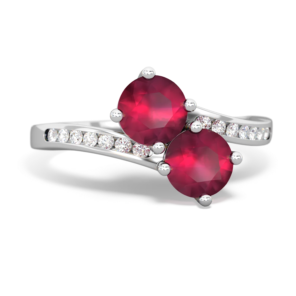 Ruby Channel Set Two Stone 14K White Gold ring R5303