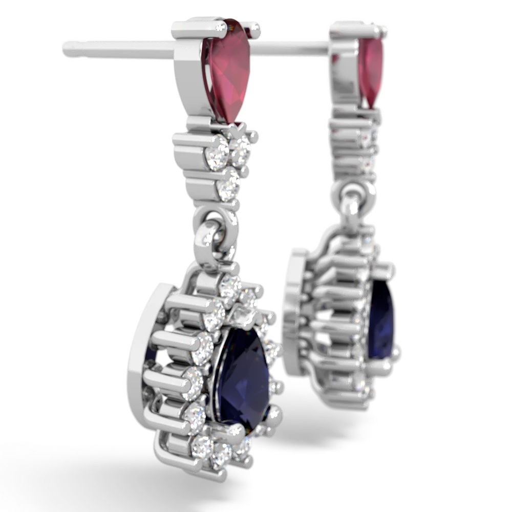 Ruby Halo Pear Dangle 14K White Gold earrings E1882