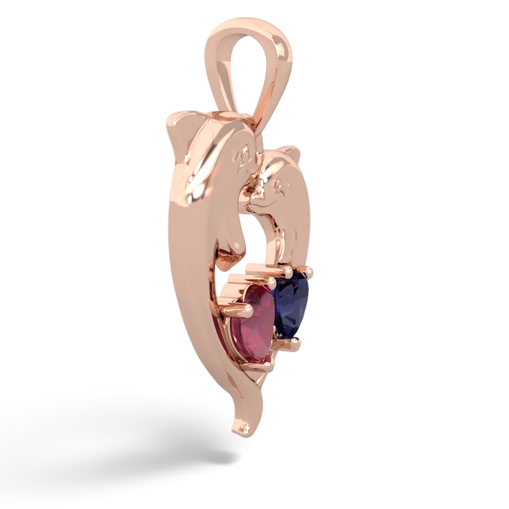 Ruby Dolphin Heart 14K Rose Gold pendant P5820