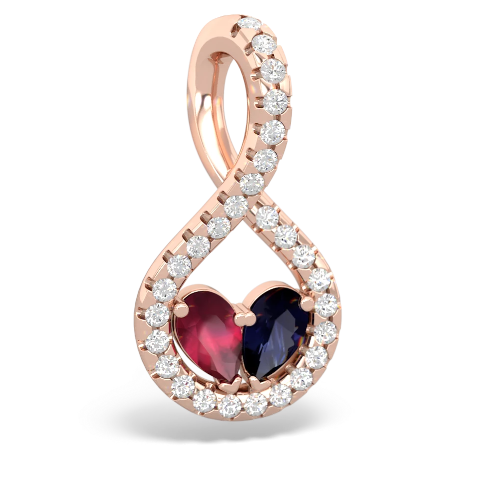 Ruby Pave Twist 'One Heart' 14K Rose Gold pendant P5360