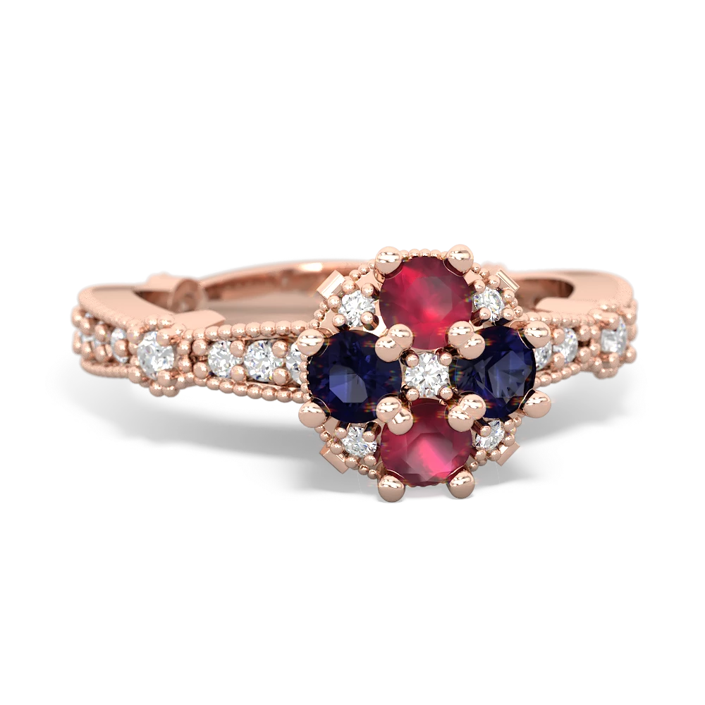 Ruby Sparkling Tiara Cluster 14K Rose Gold ring R26293RD