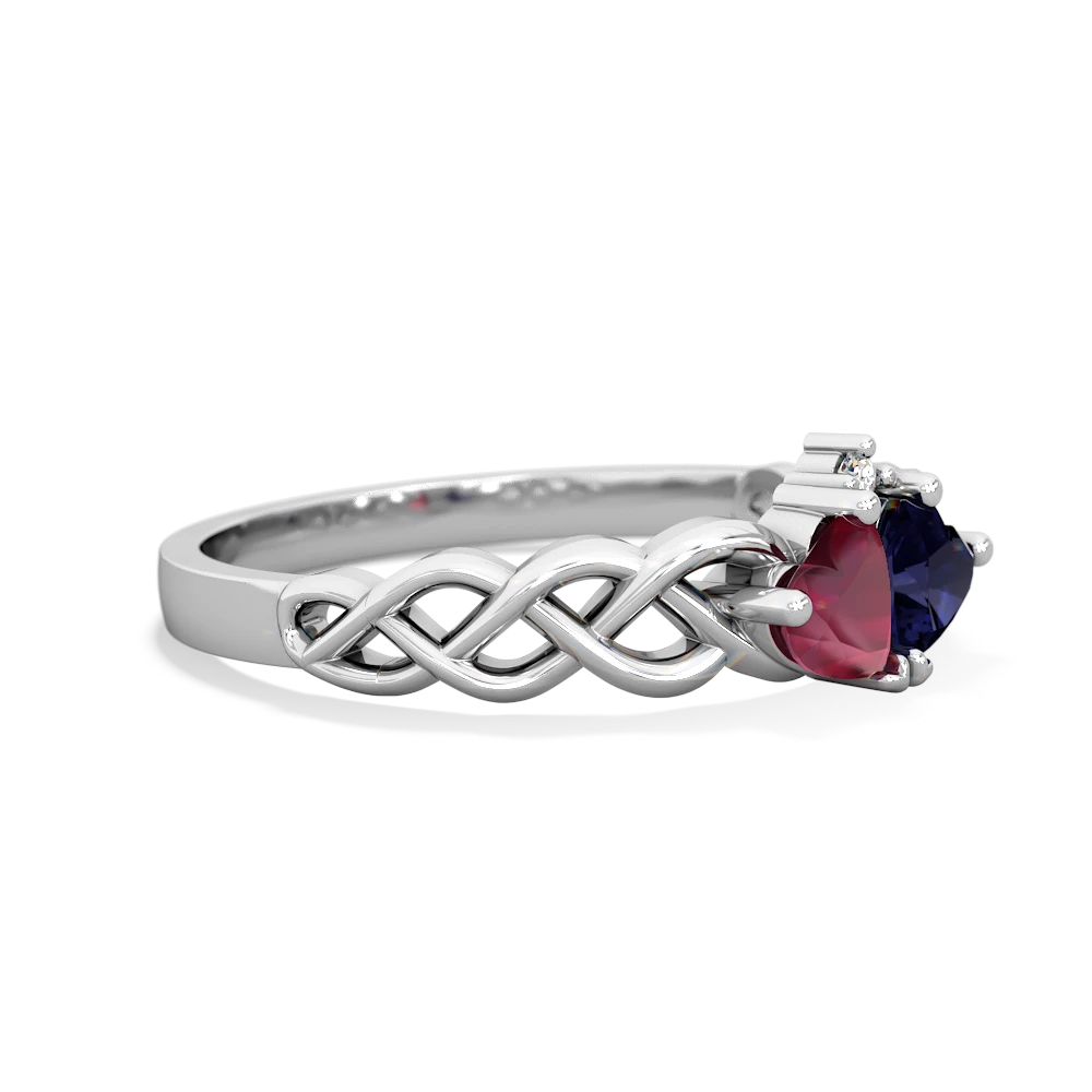 Ruby Heart To Heart Braid 14K White Gold ring R5870