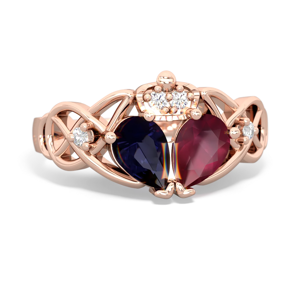 Ruby 'One Heart' Celtic Knot Claddagh 14K Rose Gold ring R5322