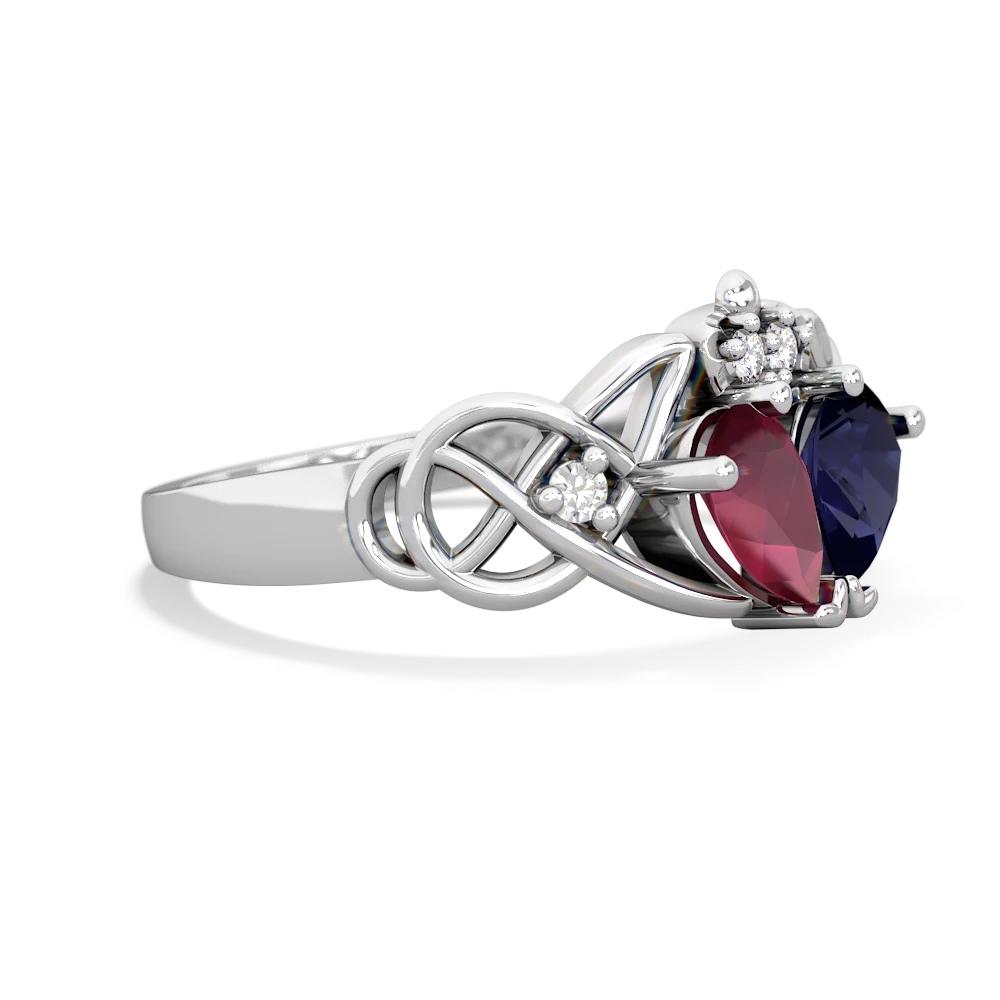Ruby 'One Heart' Celtic Knot Claddagh 14K White Gold ring R5322
