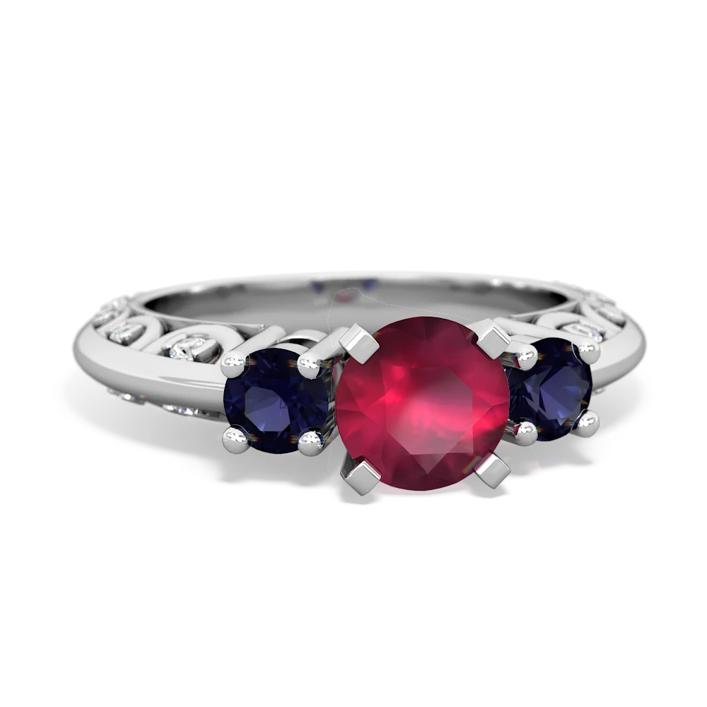 Ruby Art Deco Eternal Embrace Engagement 14K White Gold ring C2003