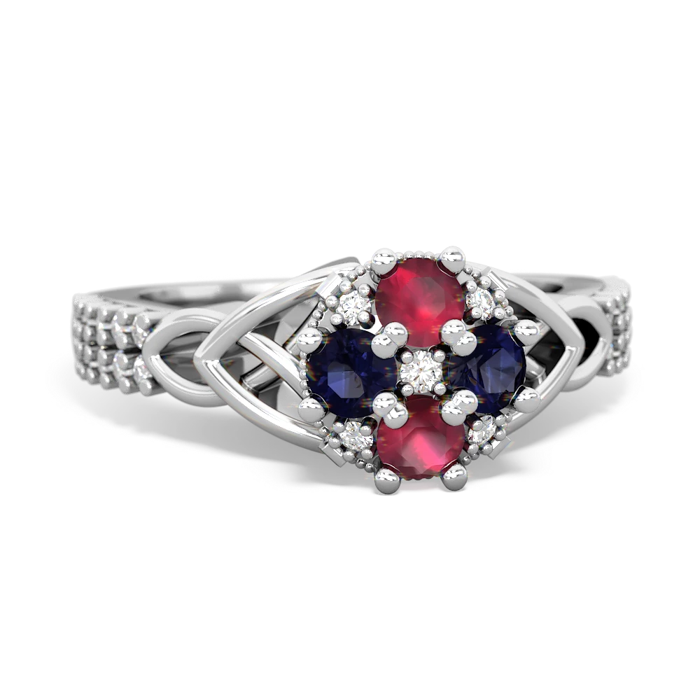 Ruby Celtic Knot Cluster Engagement 14K White Gold ring R26443RD