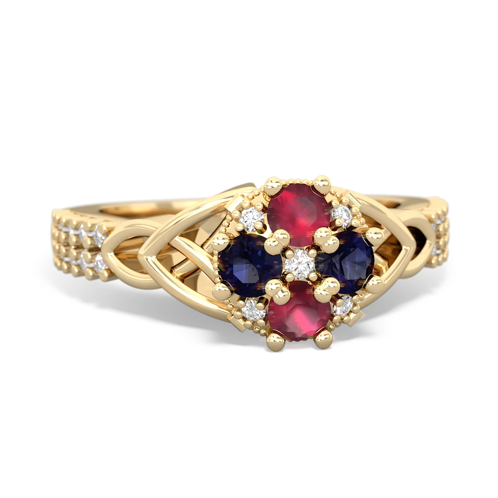 Ruby Celtic Knot Cluster Engagement 14K Yellow Gold ring R26443RD