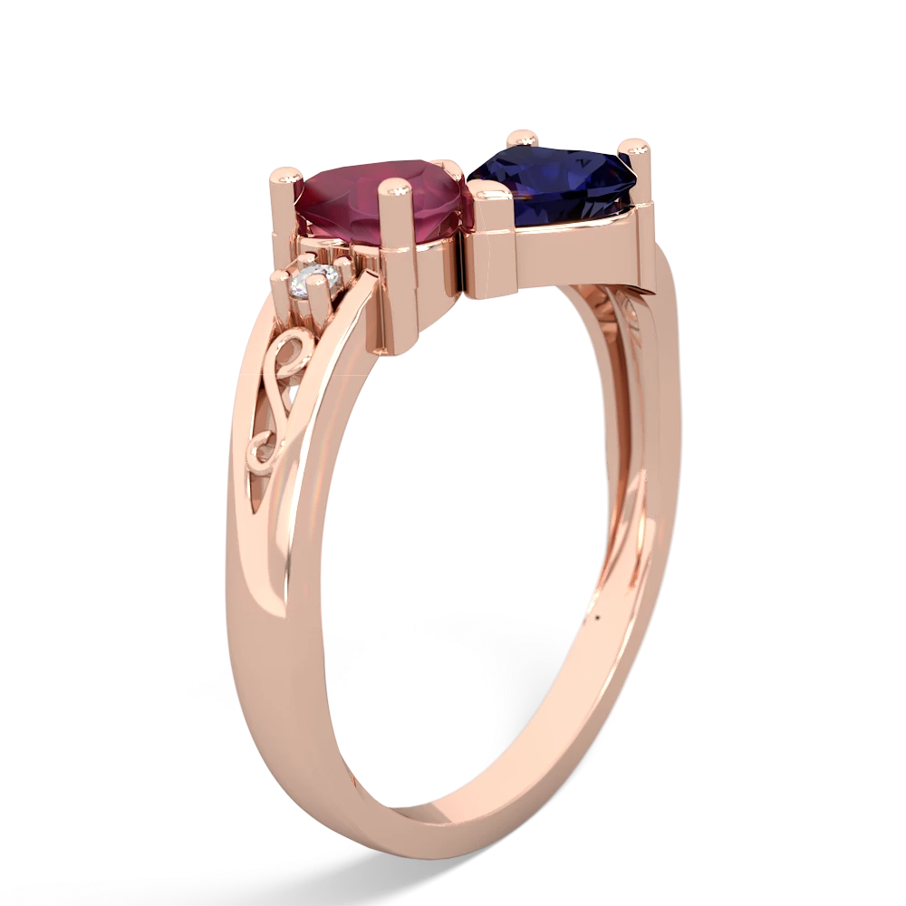 Ruby Snuggling Hearts 14K Rose Gold ring R2178